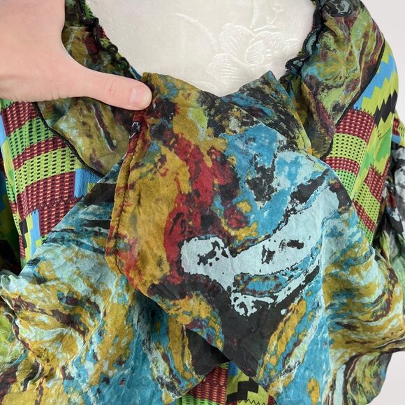URU Silk Art Wear Dress Made In USA Asymmetrical Boho Patchwork One Size - Picture 8 of 10